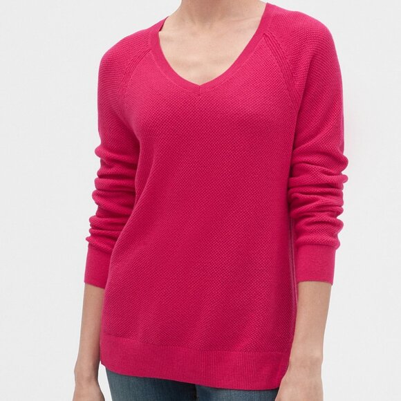 Gap Womens Pink True Soft Textured V-Neck Long Sleeve Office Tunic Sweater Small - Picture 7 of 7